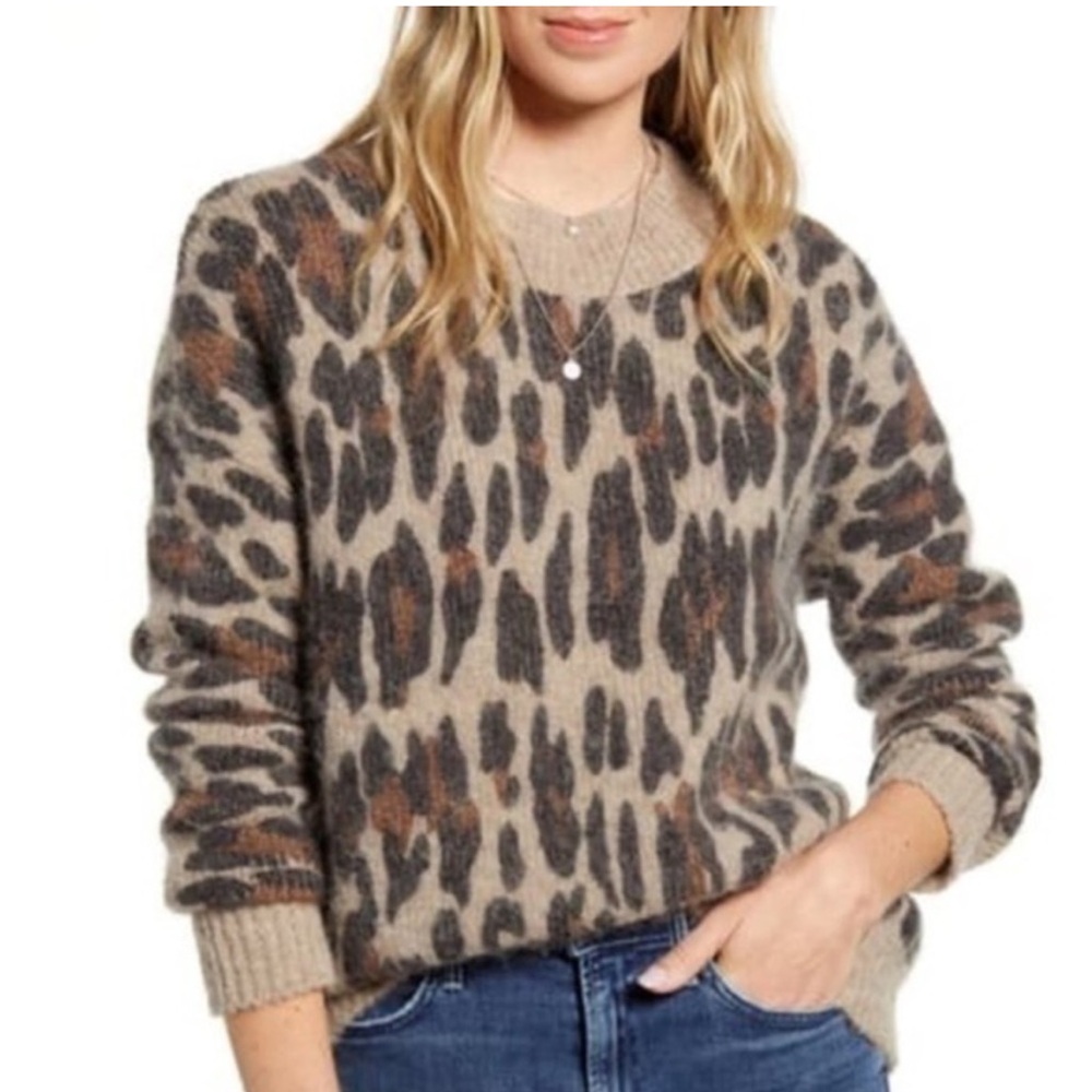 Rails Lana Leopard Print Alpaca Wool Crewneck Sweater Spotted Hazel